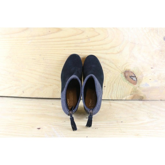 Toms Leila Womens 8 Suede Ankle Boots Zip Back Black Gray Tassel Block Heel Shoe - Picture 3 of 6